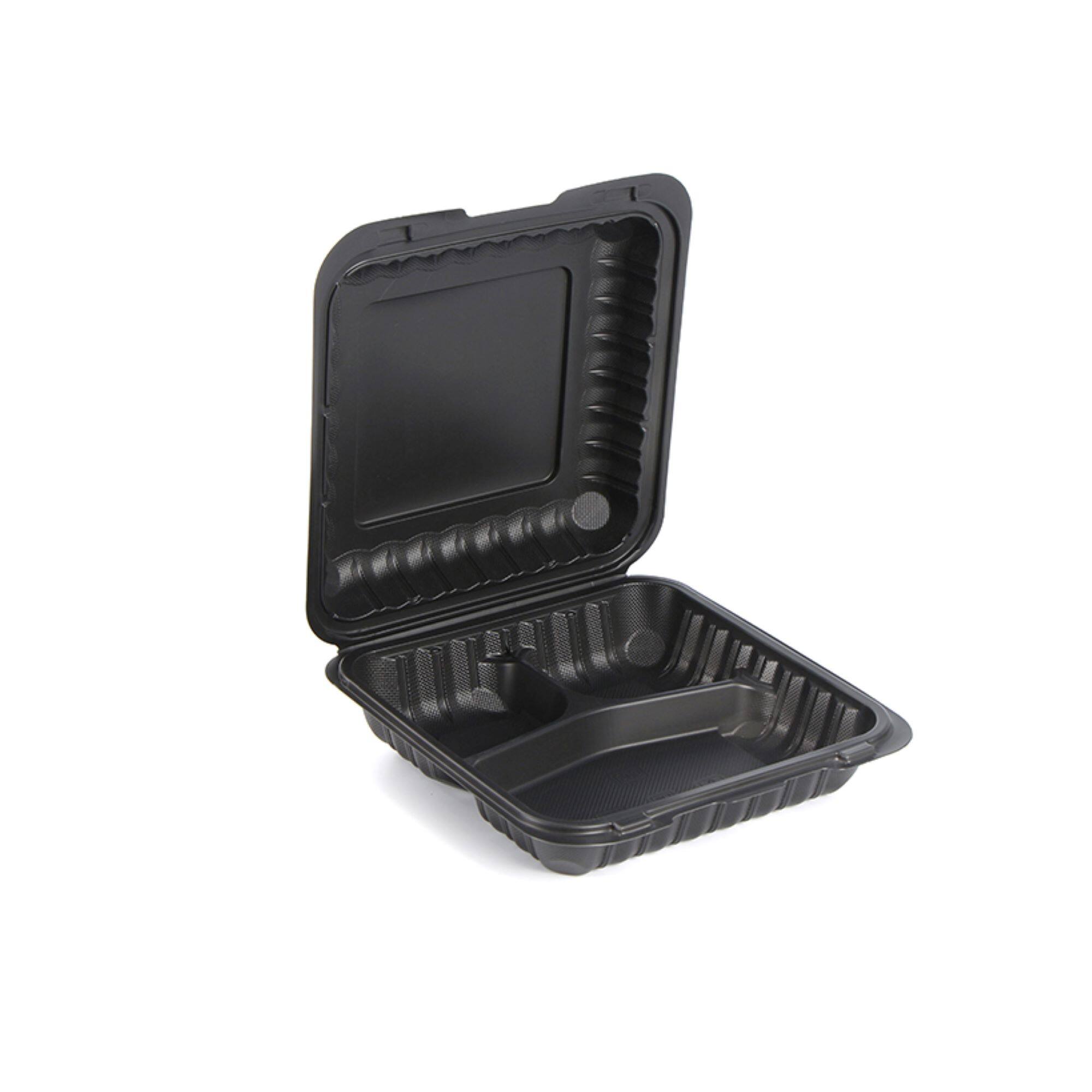 9" Black Single-Compartment Clamshell Take Out Containers, 150ct.